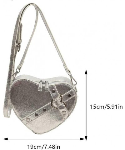 Women Cute Heart Shape Sling Bag PU Leather Small Heart Rivet Shoulder Bag Solid Color Adjustable Strap Silver $10.18 Shoulde...