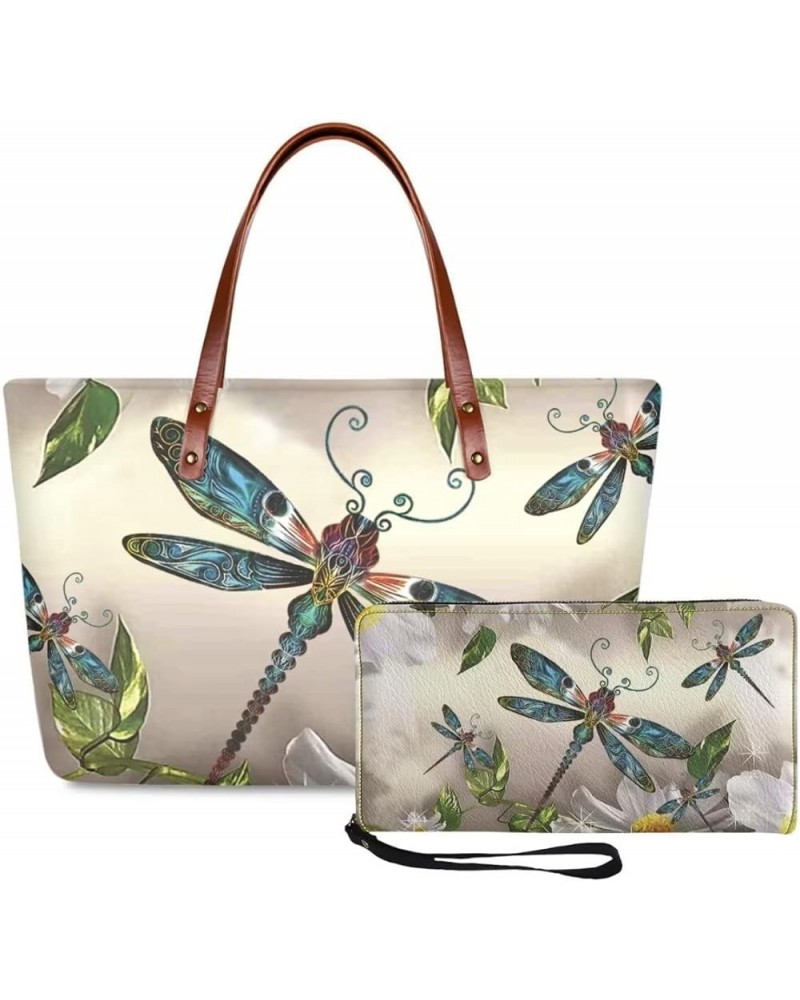 Purse and Wallet Set, Large Tote and Wallet Set for Women, Lightweight Purses Set Western Dragonfly-off White $24.77 Totes