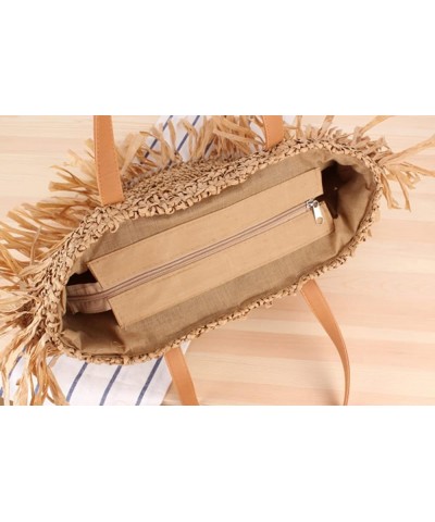 Women Straw Bag Bucket Tote Summer Beach Handbag Round Brown 4 $17.35 Totes