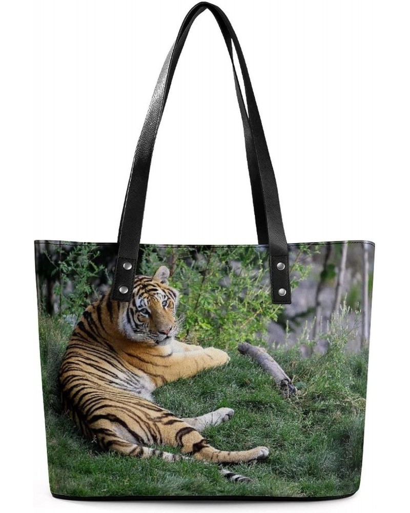 Womens Handbag Grassland Tiger Leather Tote Bag Top Handle Satchel Bags For Lady $15.40 Totes