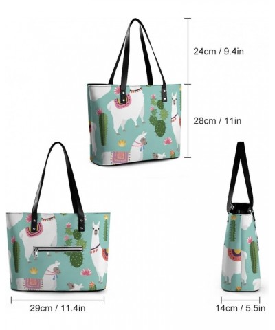 Womens Handbag Cactus And Alpaca Leather Tote Bag Top Handle Satchel Bags For Lady $15.05 Totes