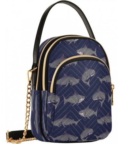 Navy Blue Cute Shark Small Chain Crossbody Travel Bag Handbag Cell Phone Purse for Women $9.68 Crossbody Bags