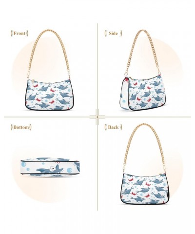 Crossbody Bags for Women Shoulder Purse Happy Sharks Handbags Stylish Clutch Purse with Chain Strap $12.30 Totes