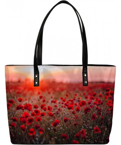 Leather Tote Bag for Women Fashion Shoulder Bag Purses and Handbags Large Capacity Satchel Bags for Work Travel Poppy Flowers...